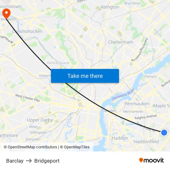 Barclay to Bridgeport map