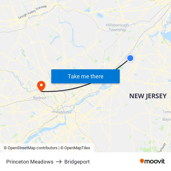Princeton Meadows to Bridgeport map