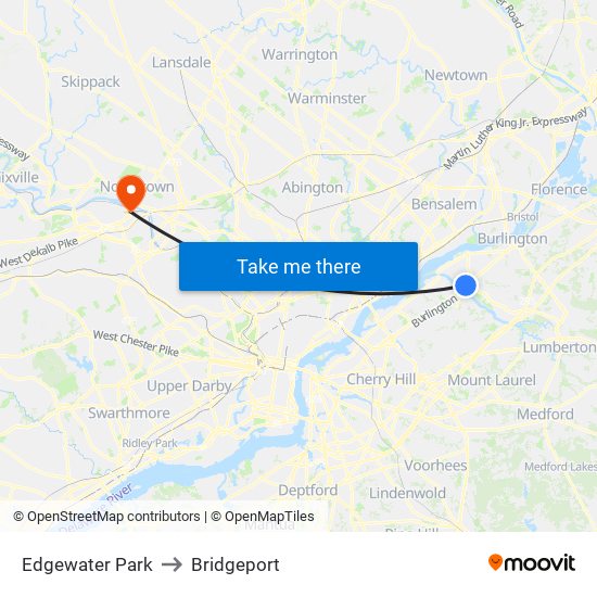 Edgewater Park to Bridgeport map