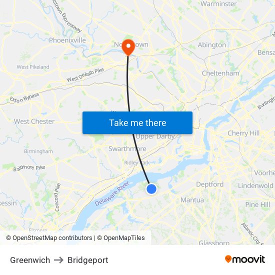 Greenwich to Bridgeport map