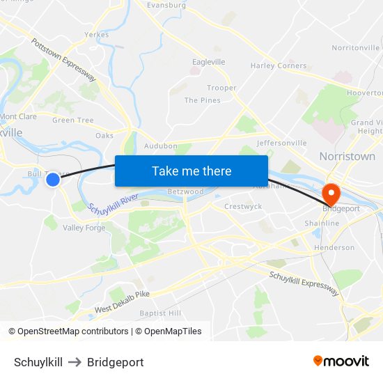 Schuylkill to Bridgeport map