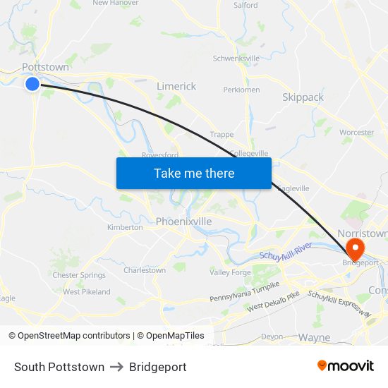 South Pottstown to Bridgeport map