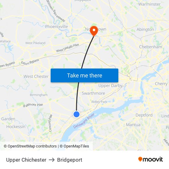 Upper Chichester to Bridgeport map