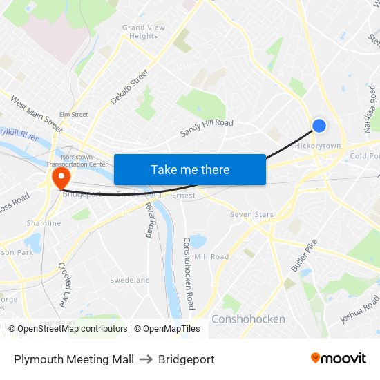 Plymouth Meeting Mall to Bridgeport map