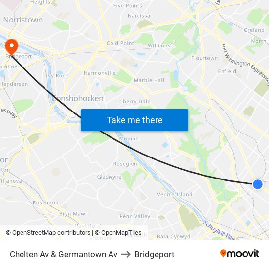 Chelten Av & Germantown Av to Bridgeport map