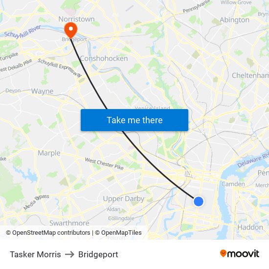 Tasker Morris to Bridgeport map