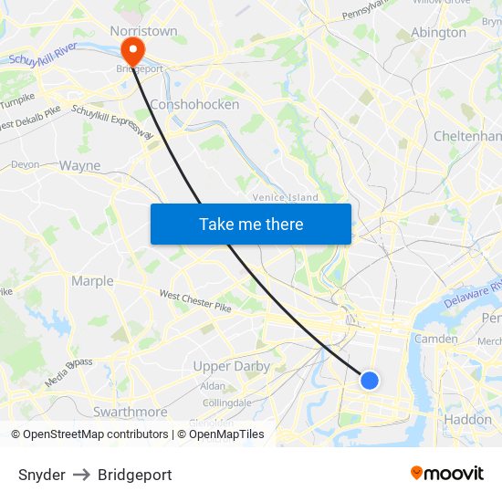 Snyder to Bridgeport map