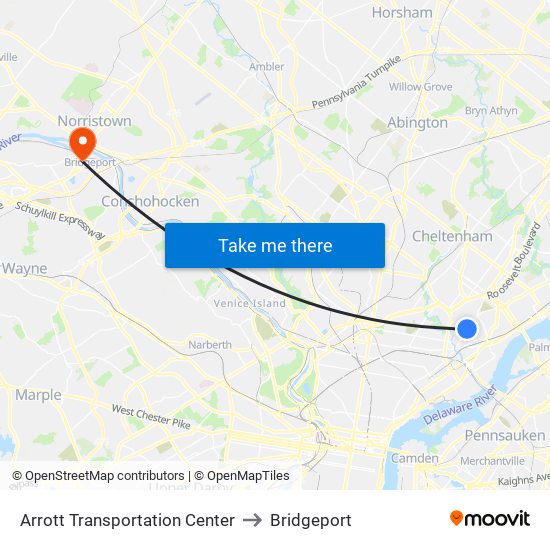 Arrott Transportation Center to Bridgeport map