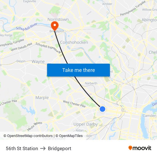 56th St Station to Bridgeport map