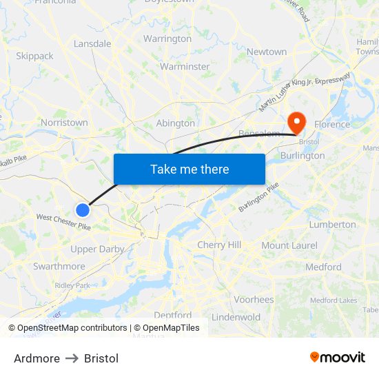 Ardmore to Bristol map