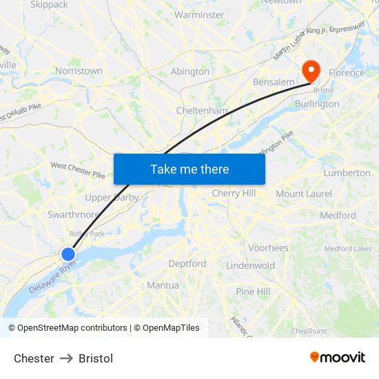 Chester to Bristol map
