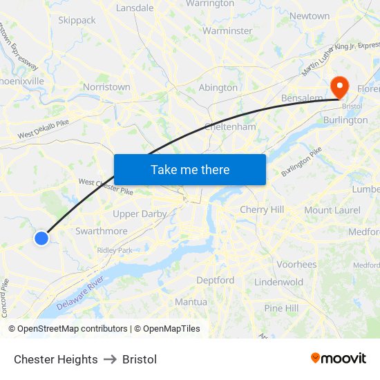 Chester Heights to Bristol map