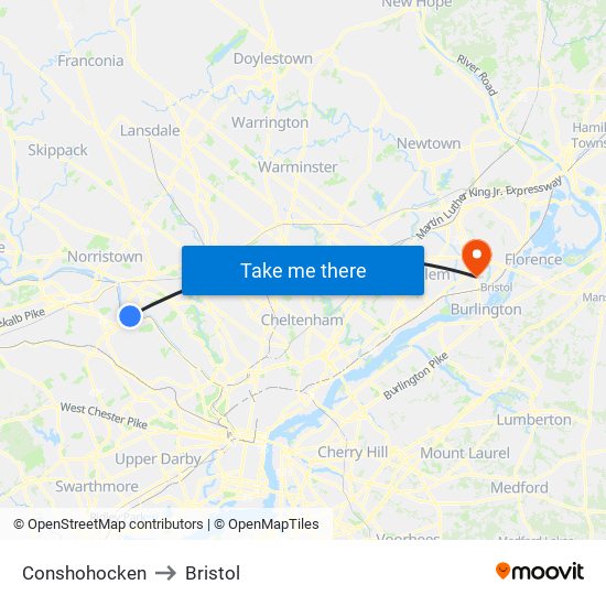 Conshohocken to Bristol map