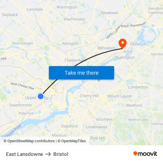 East Lansdowne to Bristol map