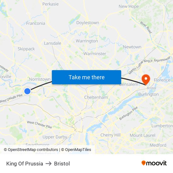 King Of Prussia to Bristol map