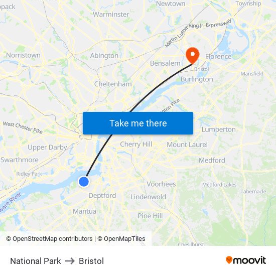 National Park to Bristol map