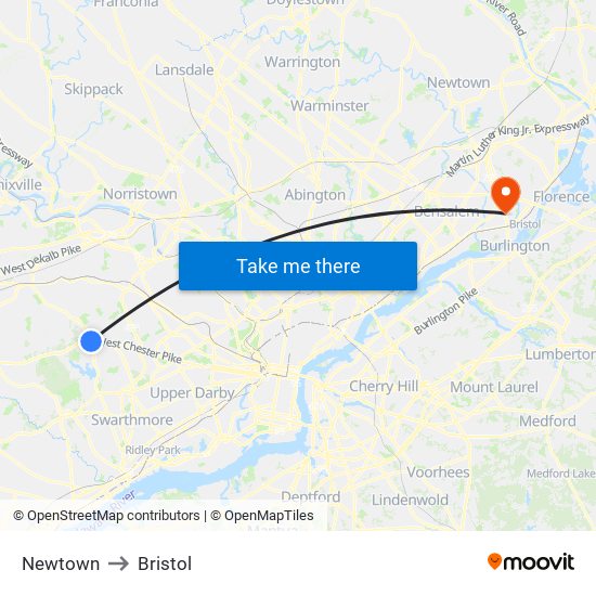 Newtown to Bristol map