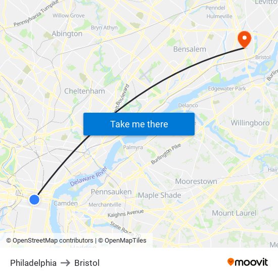 Philadelphia to Bristol map