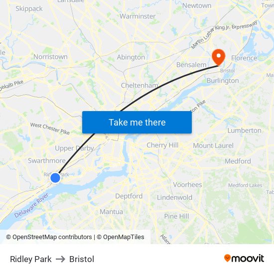 Ridley Park to Bristol map