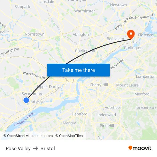 Rose Valley to Bristol map