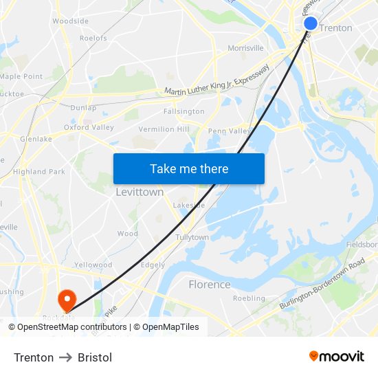 Trenton to Bristol map