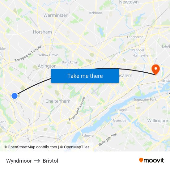 Wyndmoor to Bristol map