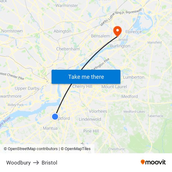 Woodbury to Bristol map