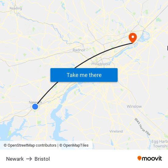 Newark to Bristol map
