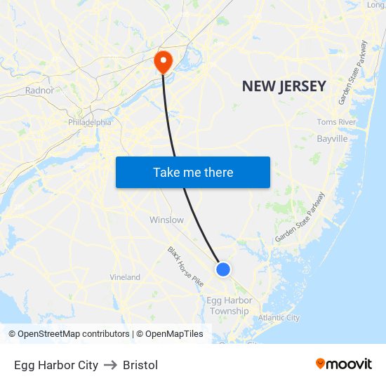 Egg Harbor City to Bristol map