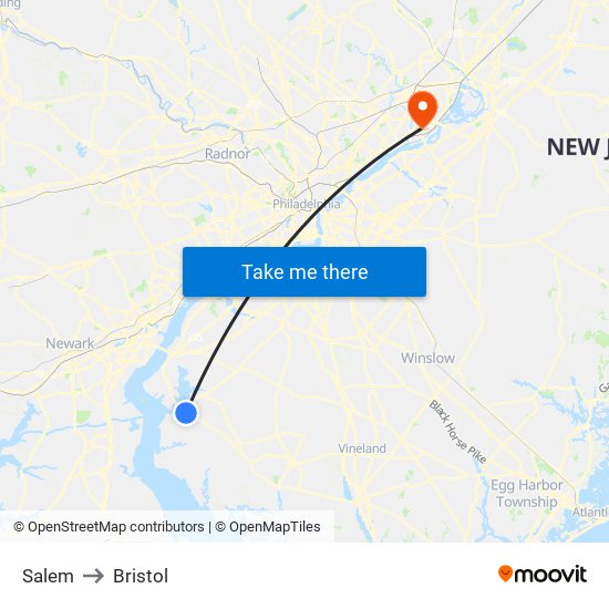 Salem to Bristol map