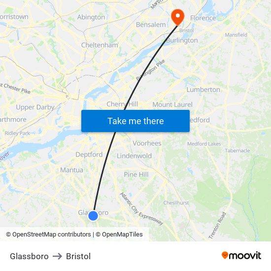 Glassboro to Bristol map