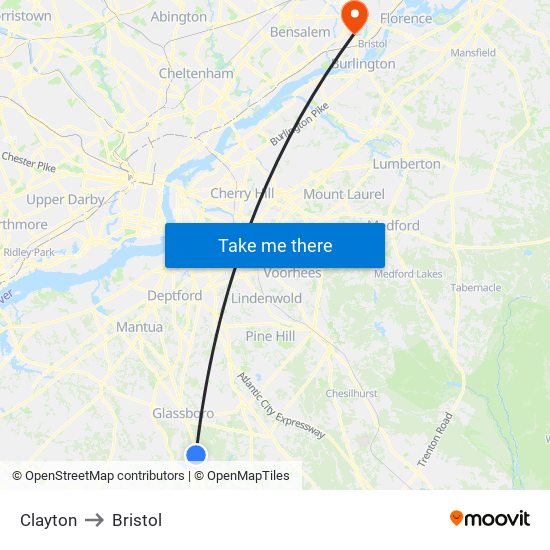 Clayton to Bristol map