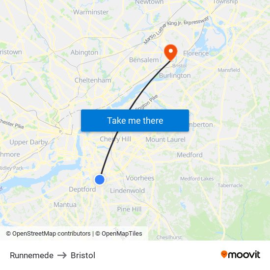 Runnemede to Bristol map