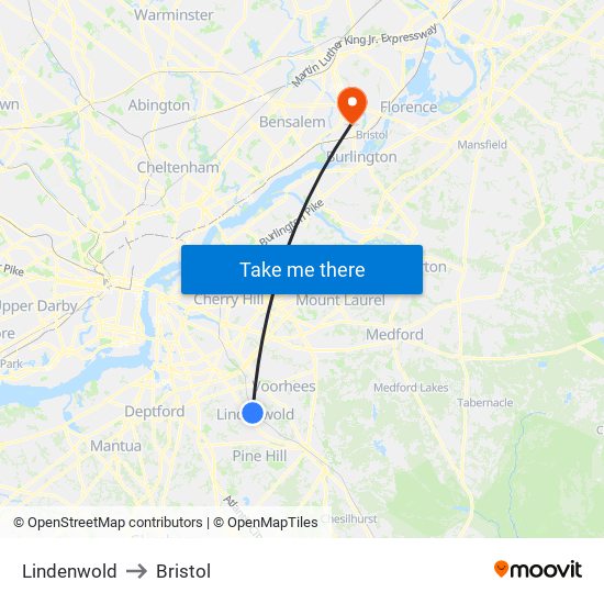 Lindenwold to Bristol map