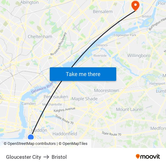 Gloucester City to Bristol map