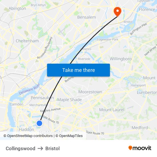 Collingswood to Bristol map