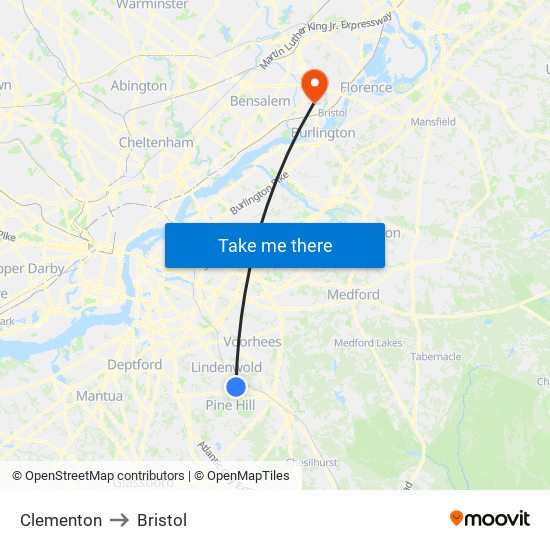 Clementon to Bristol map