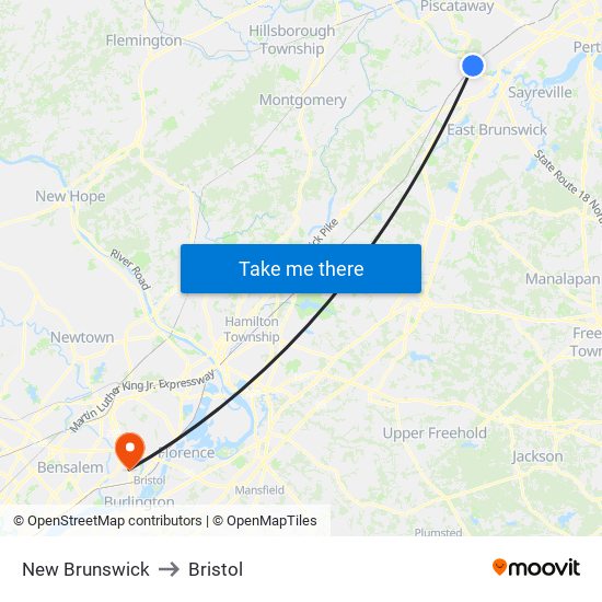 New Brunswick to Bristol map