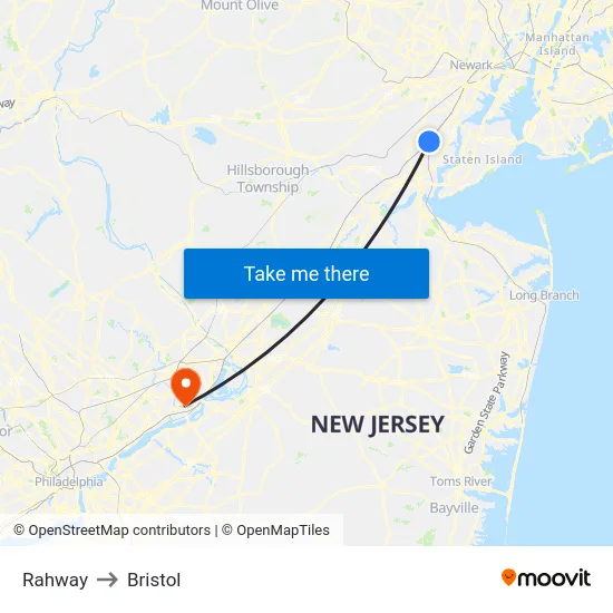 Rahway to Bristol map