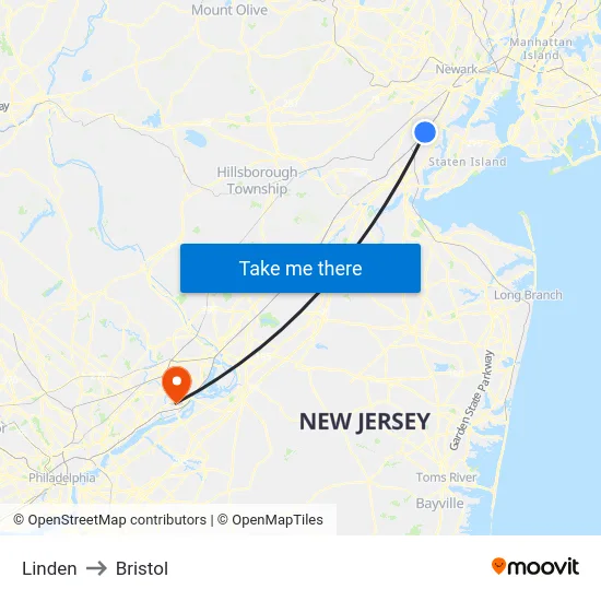 Linden to Bristol map