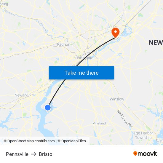 Pennsville to Bristol map