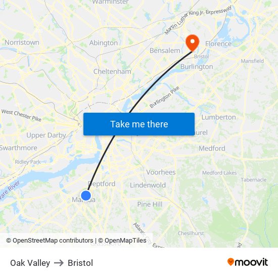 Oak Valley to Bristol map