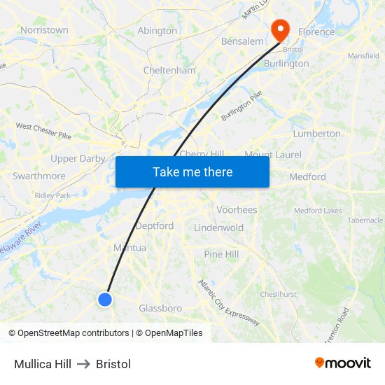 Mullica Hill to Bristol map