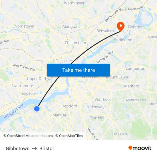 Gibbstown to Bristol map