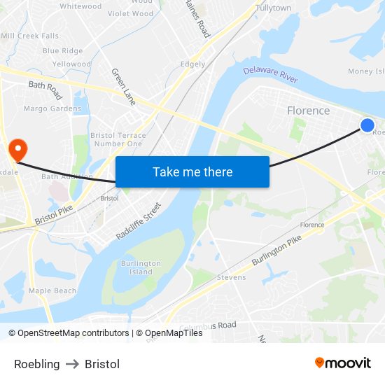 Roebling to Bristol map