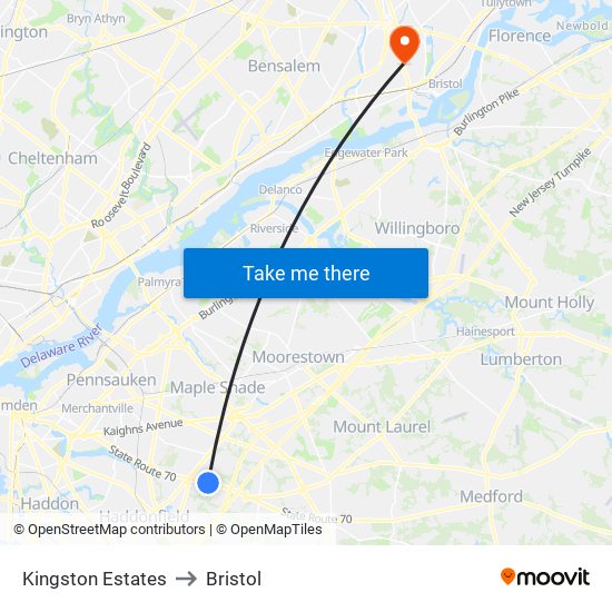 Kingston Estates to Bristol map