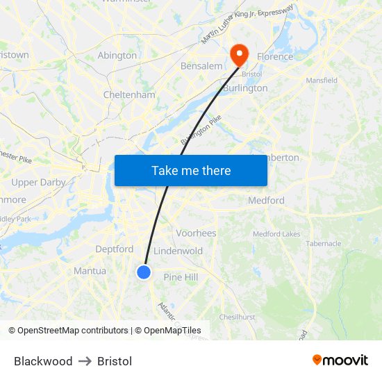 Blackwood to Bristol map
