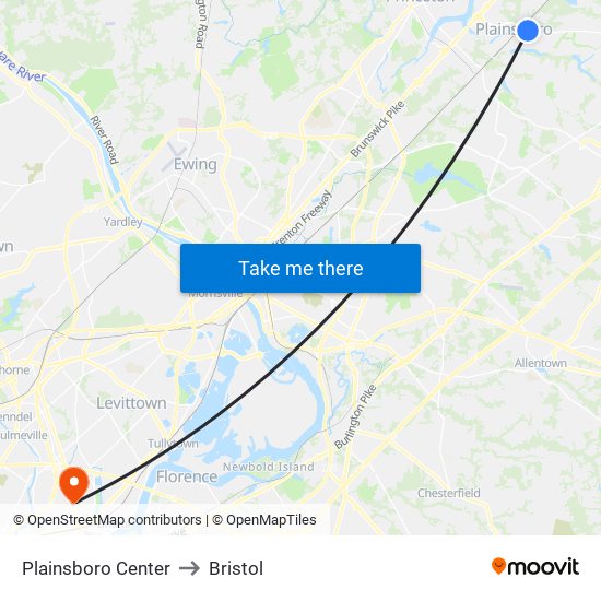 Plainsboro Center to Bristol map