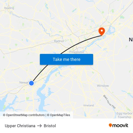 Upper Christiana to Bristol map