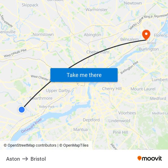 Aston to Bristol map